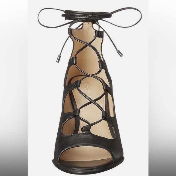 Coach Kira Lace-up Black Leather Stiletto HEELS Size 7.5 - Picture 2 of 10